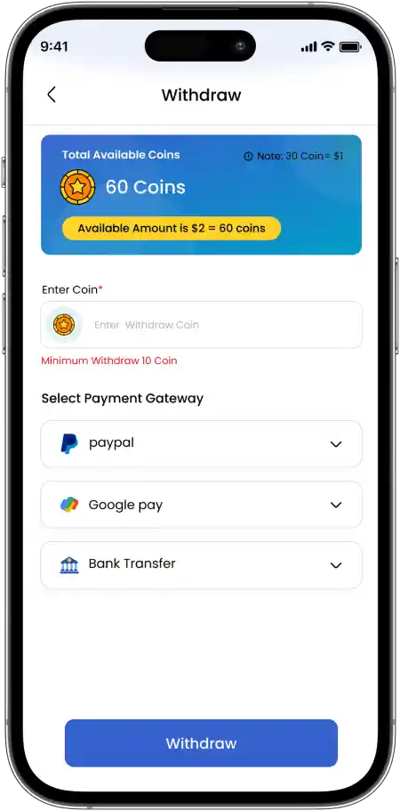 Withdrawal money (Monetize by user)