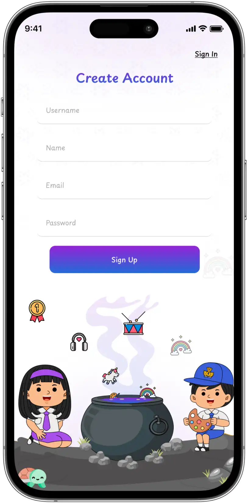 Create account - kids learning app