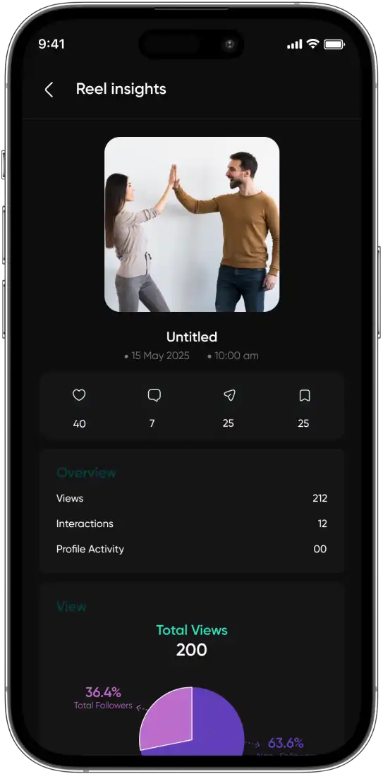 Reel insights and analytics screen in Dapke app