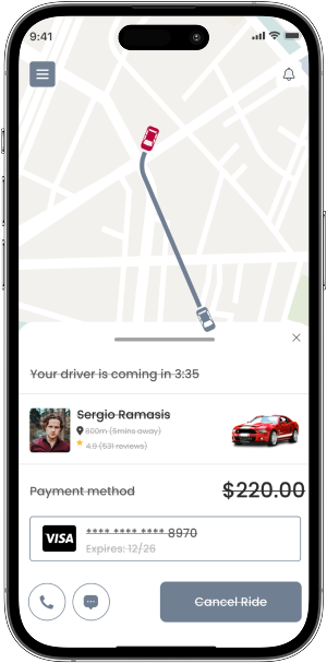 Taxi app GPS tracking screen